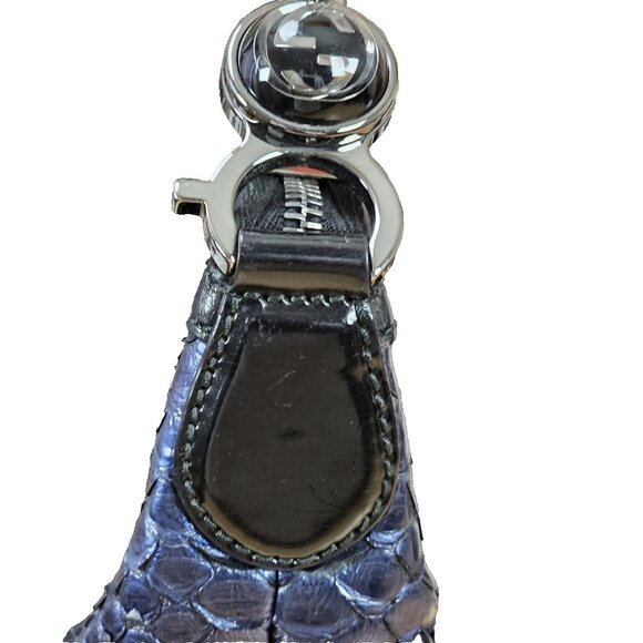 GUCCI Authentic Rare Exotic Python Leather Tote Hobo Large Metallic Blue Handbag - Picture 7 of 16